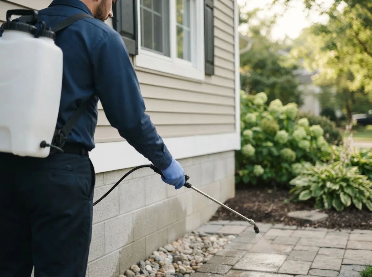 Pest control technician inspecting a home in Wharncliffe, WV